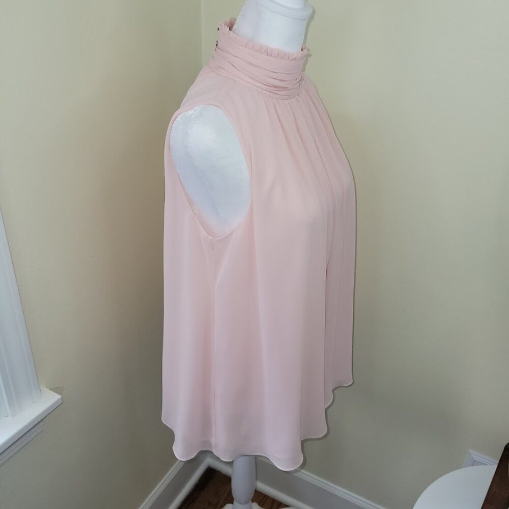 Vince Camuto Semi Sheer Sleeveless Ruffle Neck Blouse Pink Blush Size XS - Picture 8 of 14